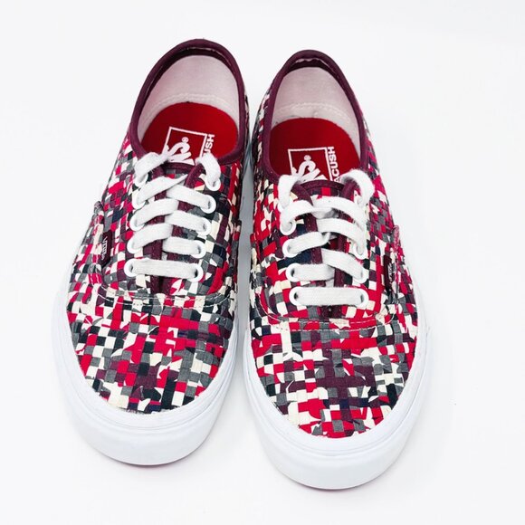 Vans Shoes - Vans Women Men Red Gray Cream Woven Canvas Lace up Sneaker  Size 8 Women 6.5 Men